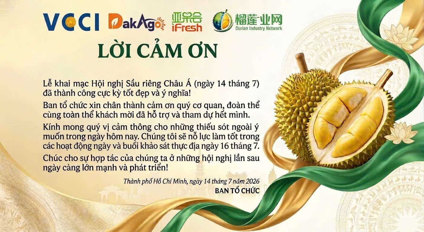 Lời cảm ơn — Ban tổ chức Hội nghị Sầu riêng Châu Á gửi lời cảm ơn chân thành đến quý đại biểu đã tham dự